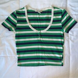 Forever 21 '80s Retro Green, Blue, White Striped Shirt